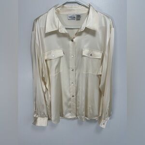 Chico's Cream Silk Blouse with Mother of Pearl like Buttons size 3 = XL 95% Silk